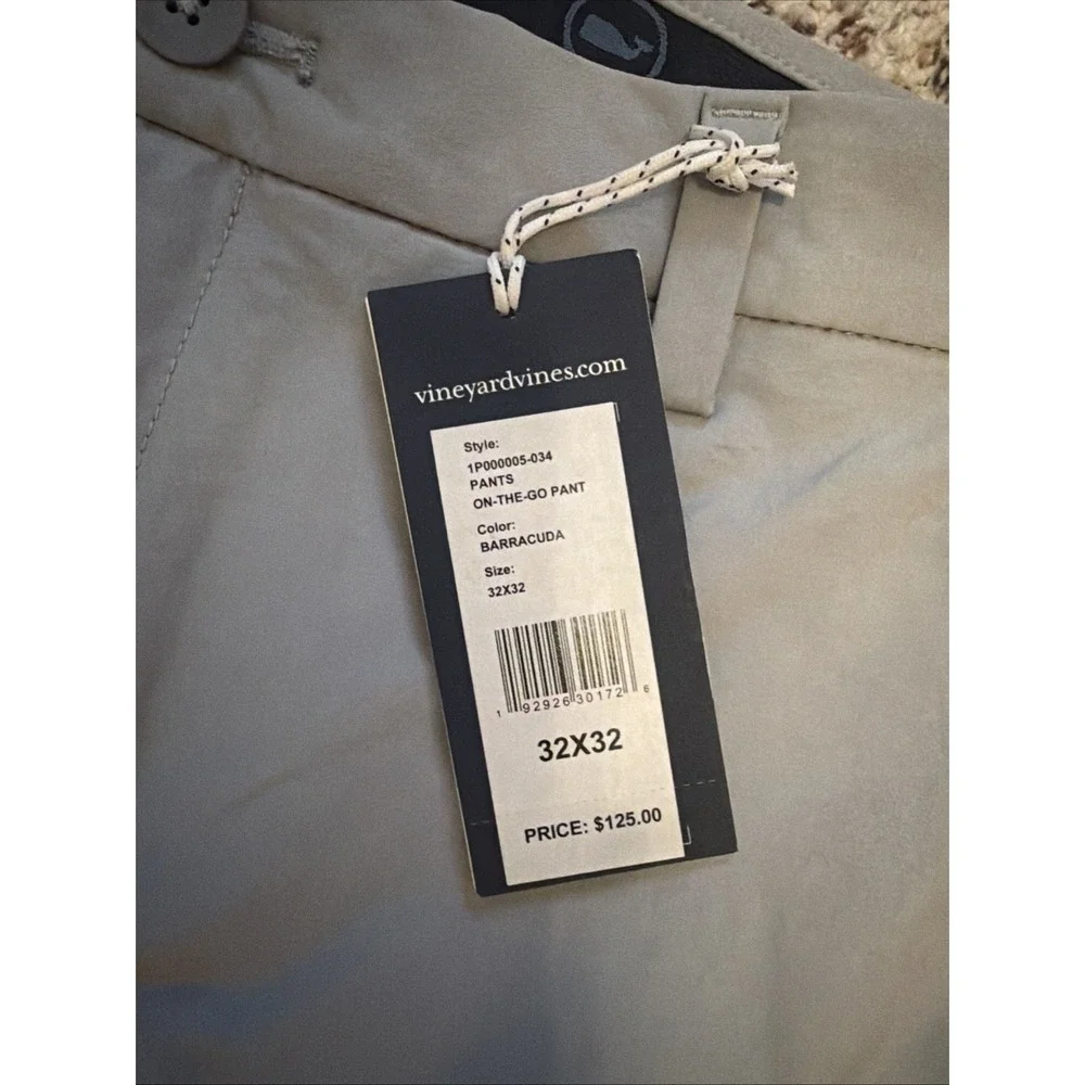Vineyard Vines Performance New Mens Light Gray‎ Pant Sz 32x32 Elastic Waist Slim